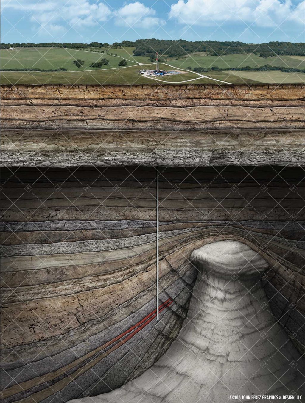 Natural Gas Trap Salt Dome Schematic, drilling geology, oil and gas graphics, oil and gas schematics, john perez graphics