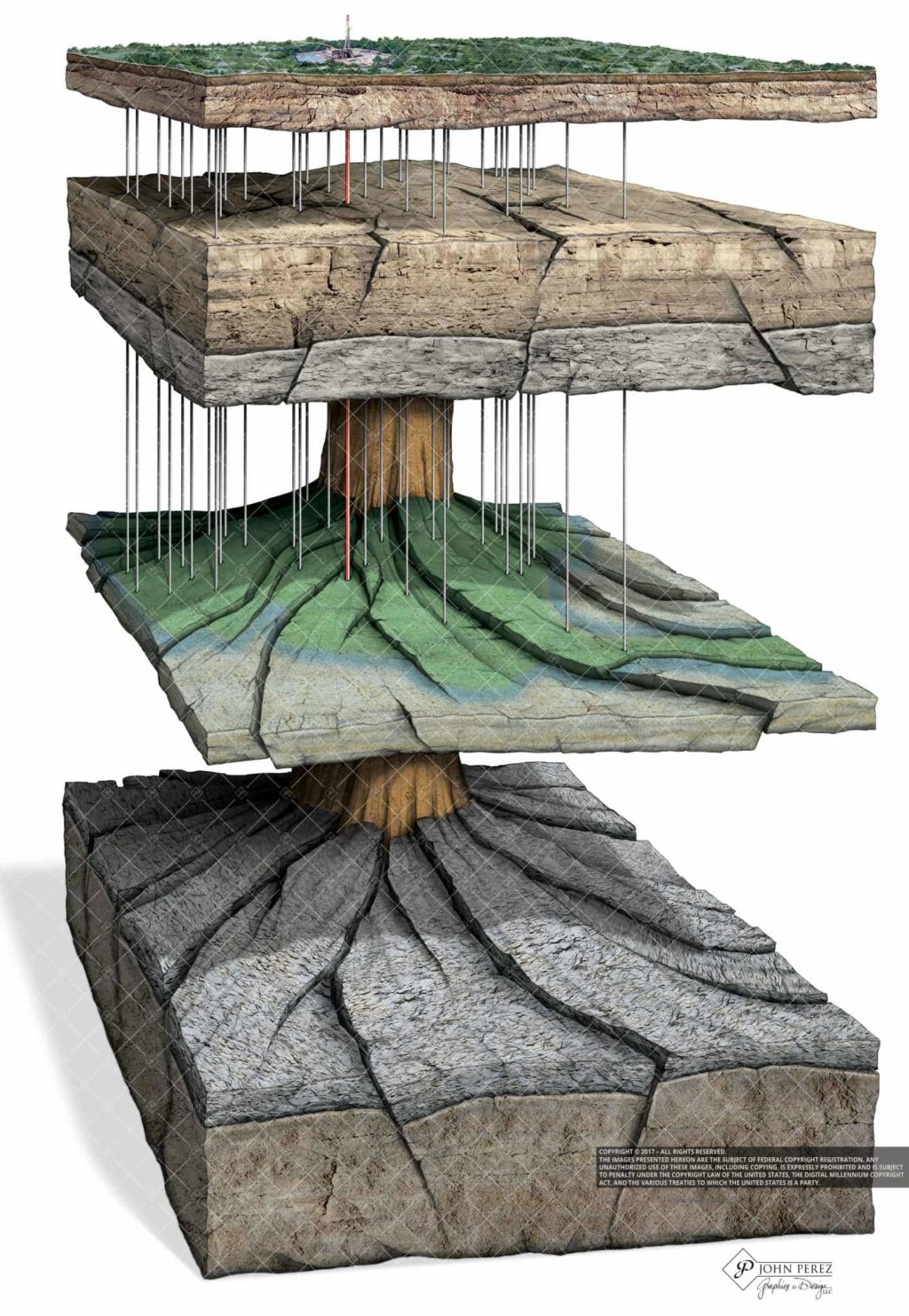 Faulted Formation Juxta Posed Against Salt Dome Illustration, john perez graphics, oil gas illustration, oil gas schematic