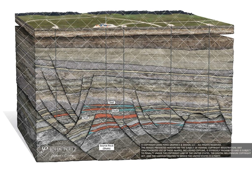 Fault Seal Vertical Well Gas Illustration, gas water illustration, petroleum art