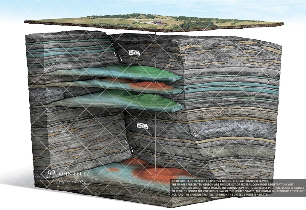 Anticline Fault Trap Oil Gas Illustration- oil gas graphic, petroleum art