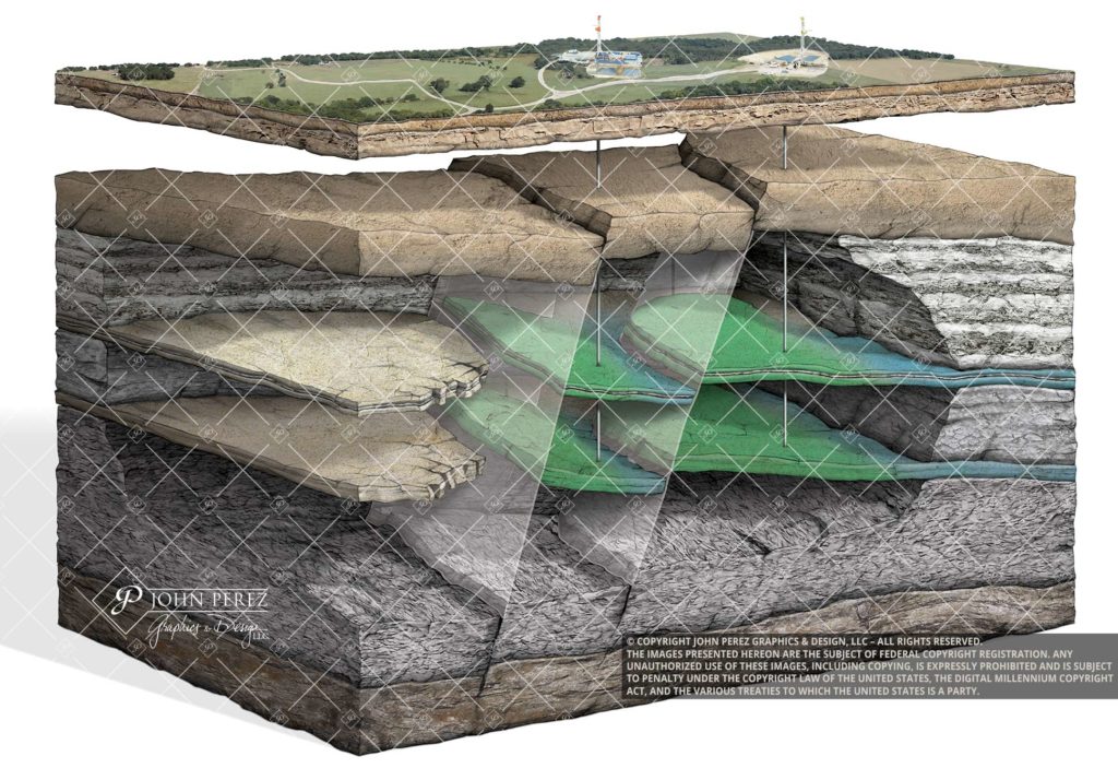 Drilling Fault Block Oil Gas Illustration, oil gas graphics, petroleum art, fault trap